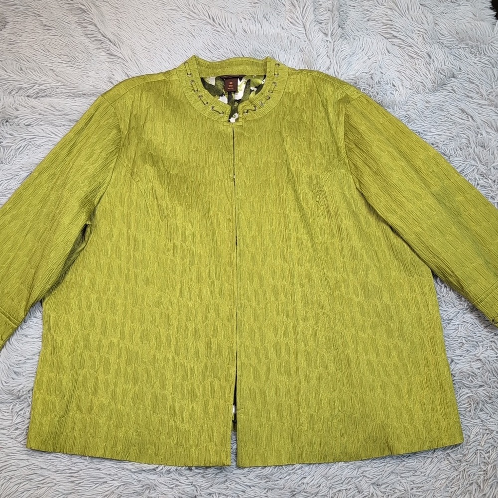 Multiples Jacket Womens 3X Green Lightweight Oriental Clasp Comfort Preppy